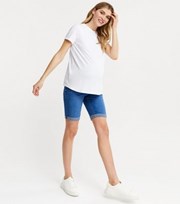 New Look Maternity Blue Denim Lift & Shape Over Bump Knee Shorts